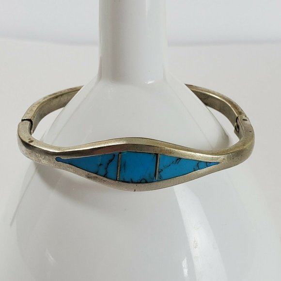 Vintage Jewelry - SOLD Sterling Silver Turquoise Inlaid Bracelet